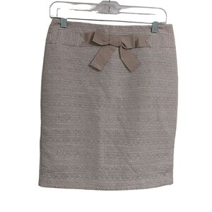 LOFT Tan Striped Pencil Skirt with Bow